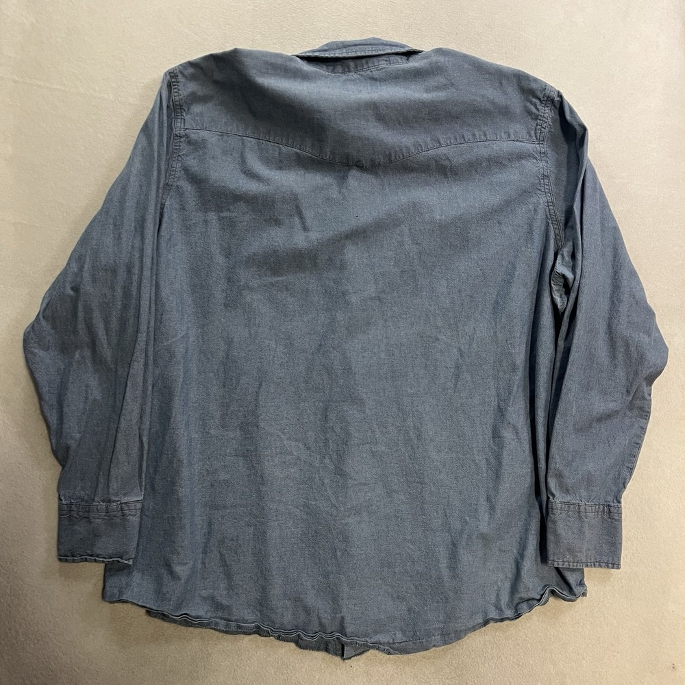 Vintage Wrangler Pearl Snap Shirt Men's Size 3XLT Blue Chambray Long Sleeve - Picture 2 of 8